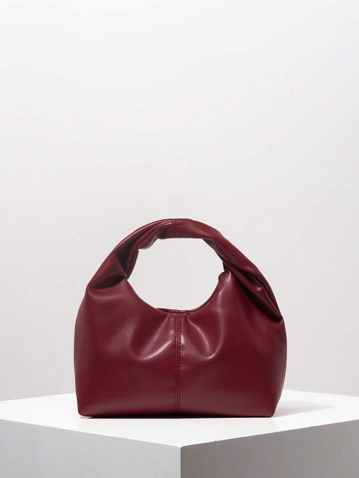 1 Stück modische, asymmetrische, gedrehte, quadratische Handtasche, PU-Einkaufstasche, weinrote ... | SHEIN