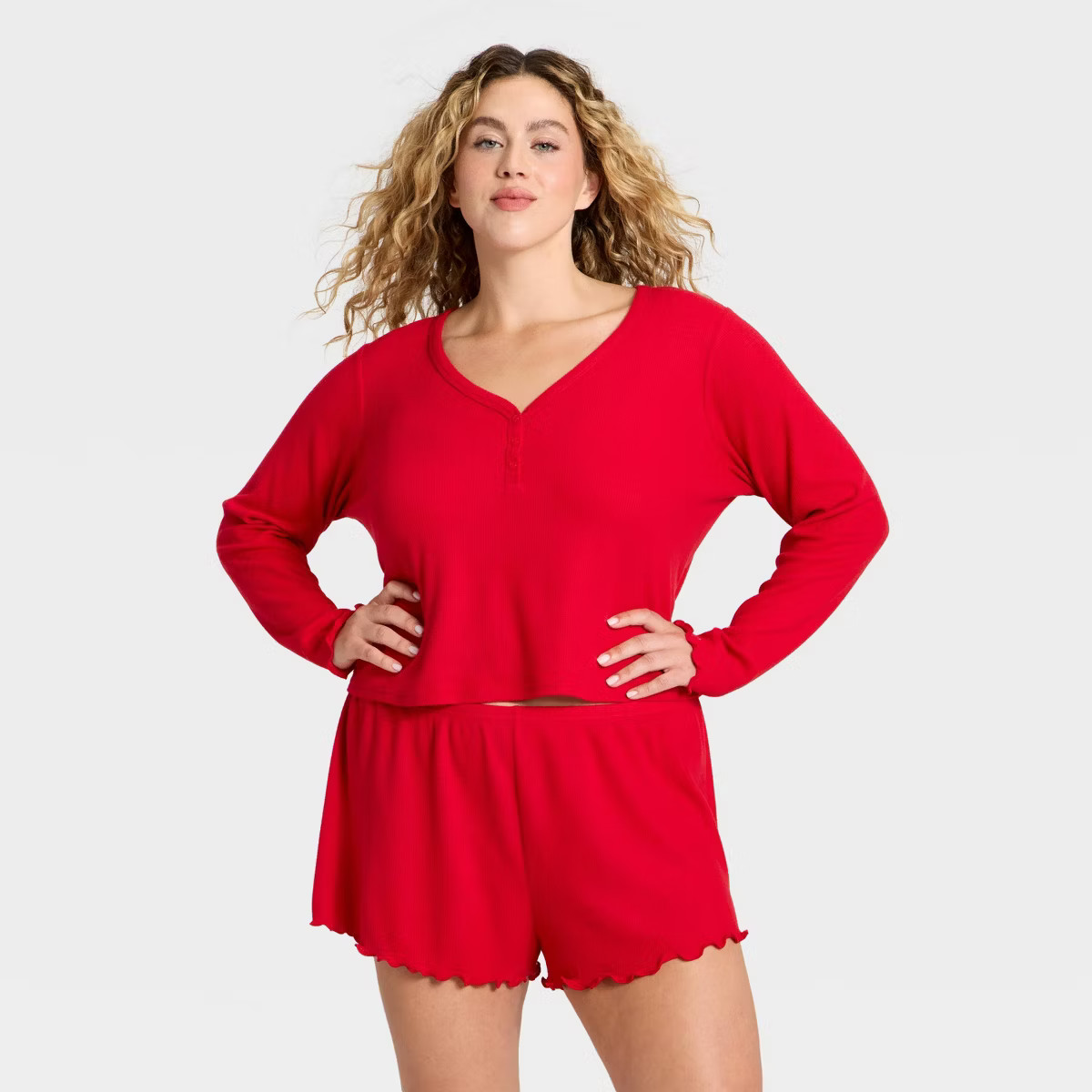Women's Waffle Long Sleeve Top and Shorts Pajama Set - Wild Fable™ | Target