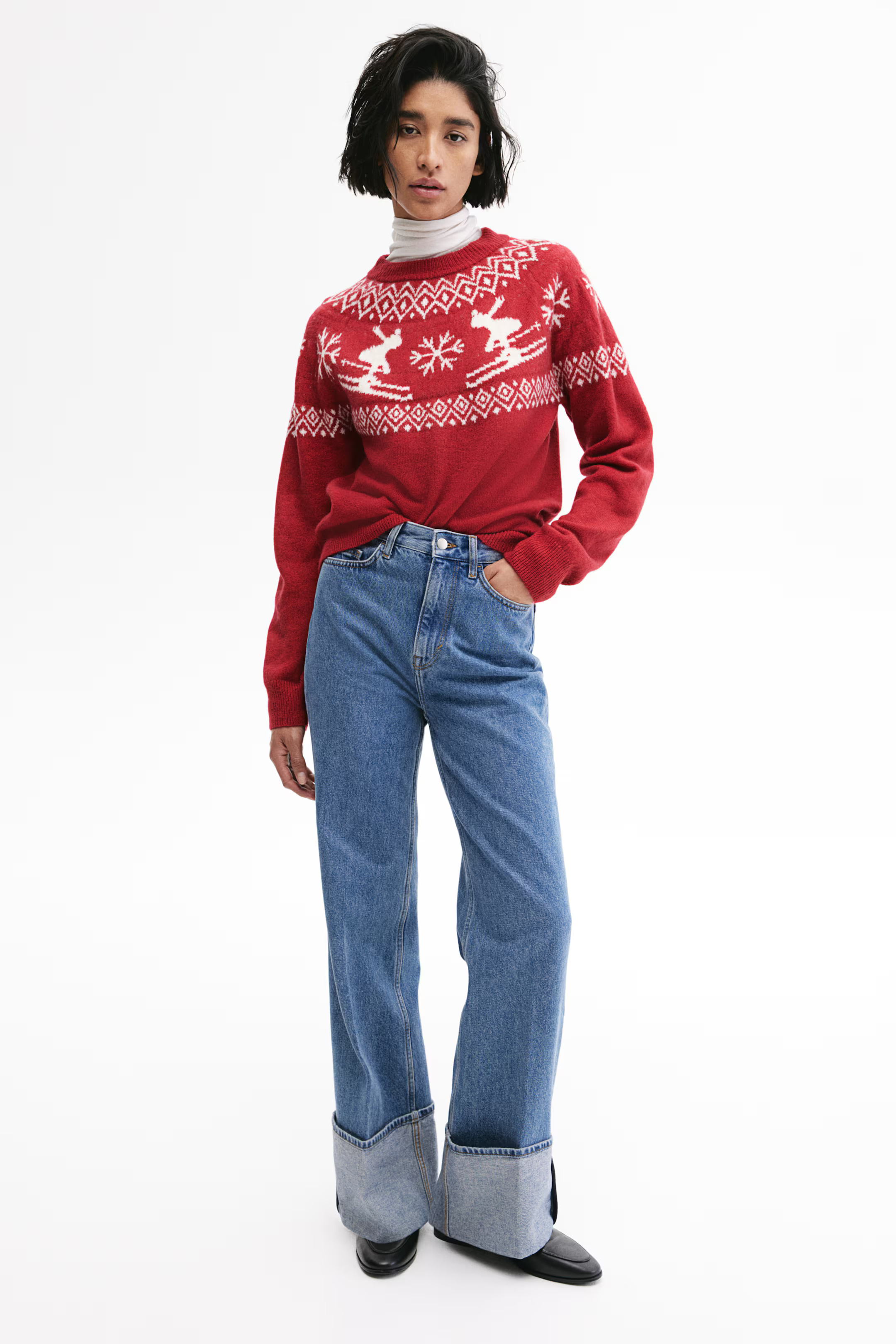 Jacquard-Knit Sweater - Gray melange/bows - Ladies | H&M US | H&M (US + CA)