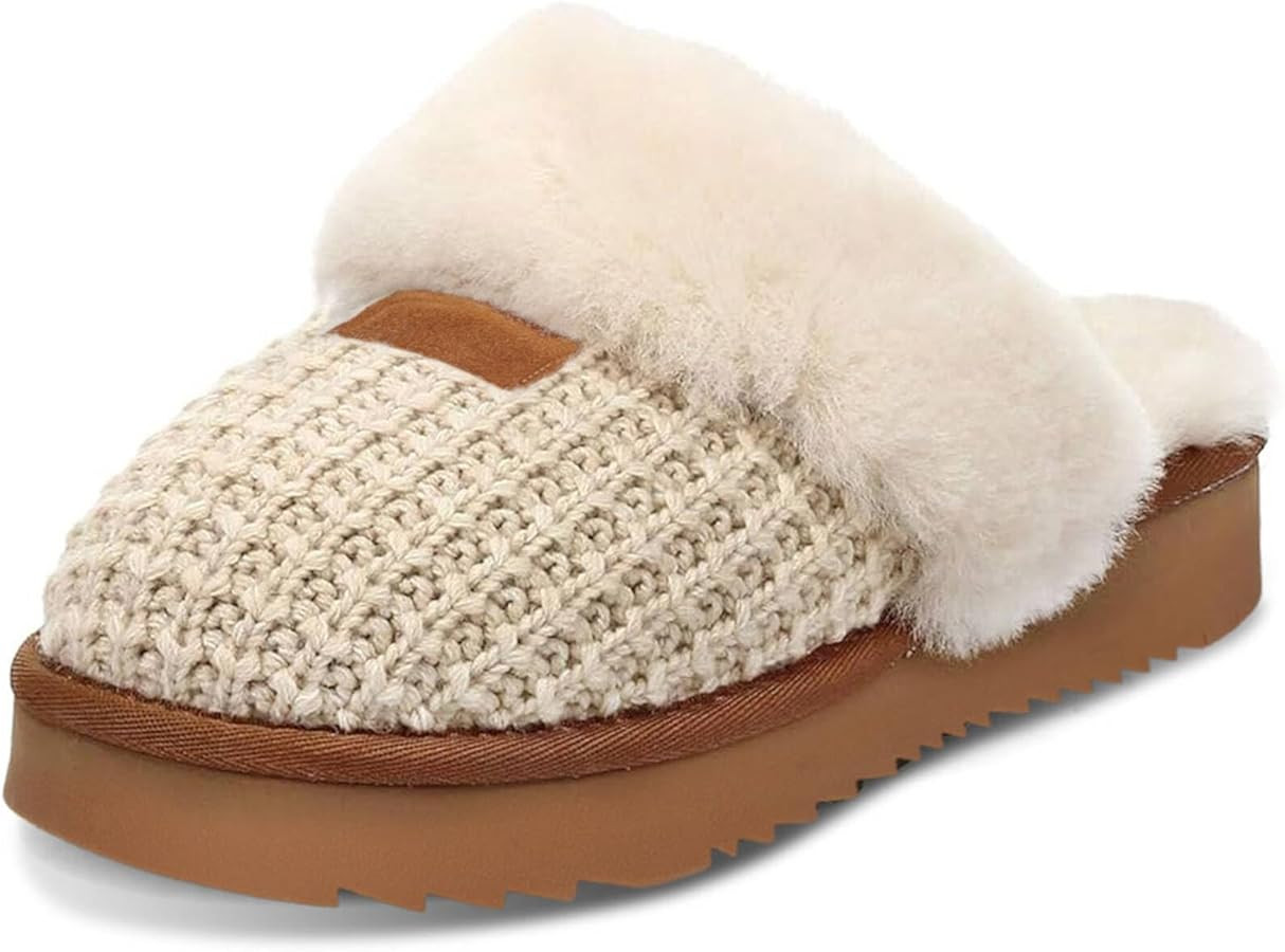 Cozy Knit Women's Slippers - Warm Shearling House Shoes for Winter, Indoor/Outdoor | Amazon (US)