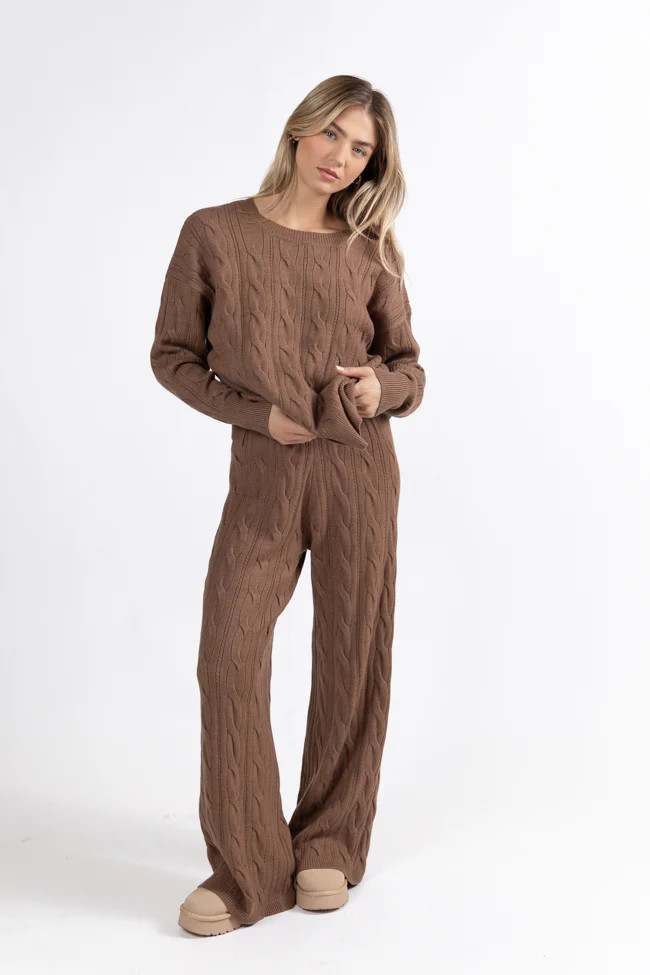 Forever Winter Mocha Cable Knit Sweater Lounge Top  DOORBUSTER | Pink Lily