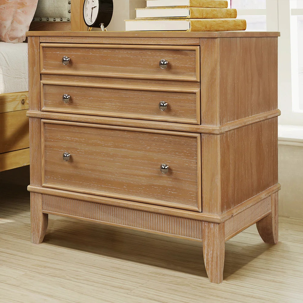 Three Posts™ Kirchner 3 - Drawer Nightstand in Light Brown & Reviews | Wayfair | Wayfair North America