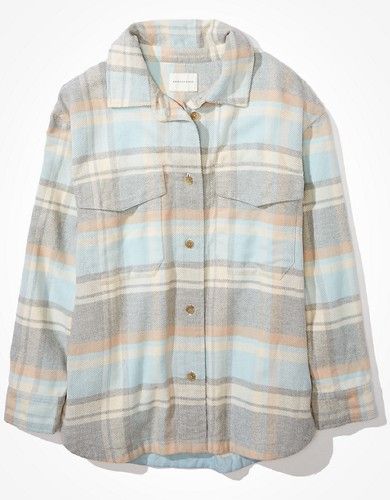 AE Oversized Flannel Button Up Shirt Jacket | American Eagle Outfitters (US & CA)