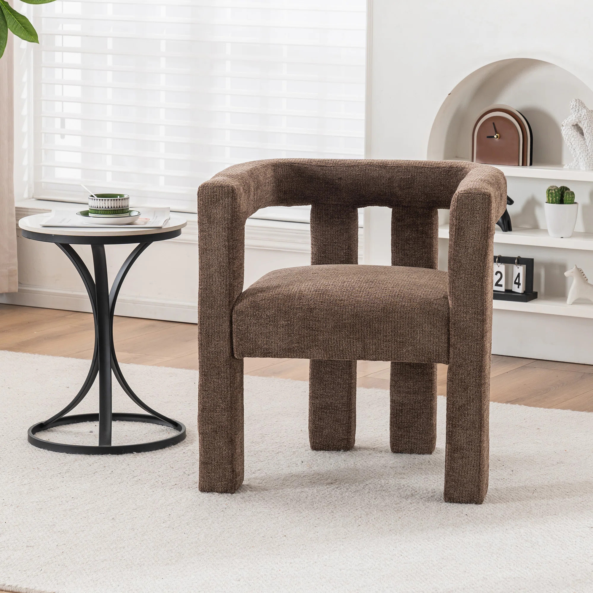 Silton 25.4'' Wide Full Assembled Chenille Upholstered Barrel Armchair Accent Chair for Livining ... | Wayfair North America