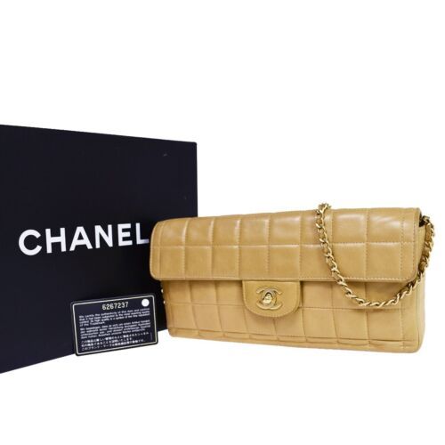 CHANEL CC Chocolate Bar Chain Shoulder Bag Leather Beige GHW France 652RH226  | eBay | eBay US