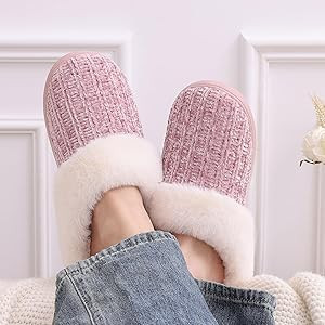 Evshine Warm Knit House Slippers for Women Comfy Wool-Like Lined Chenille Slippers with Memory Fo... | Amazon (US)