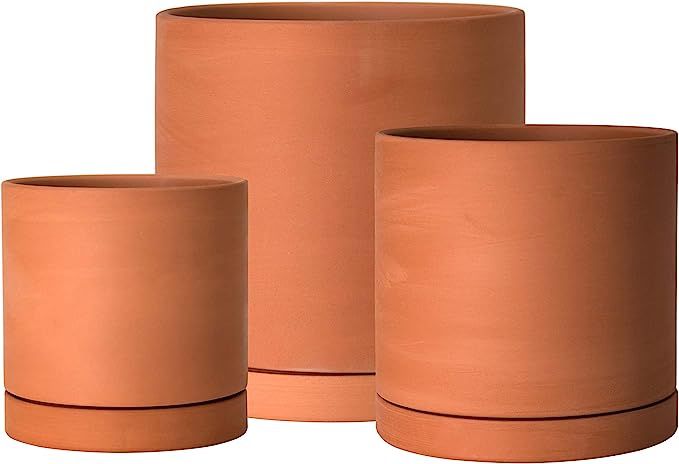 Set of 3 Terracotta Planter Pots, with Drainage Hole and Saucers, Round Cylinder Plants Pot, 4 In... | Amazon (US)