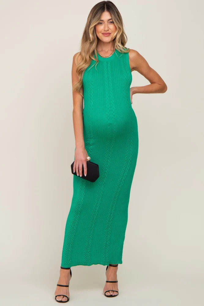 Green Cable Knit Sleeveless Maternity Midi Sweater Dress | PinkBlush Maternity