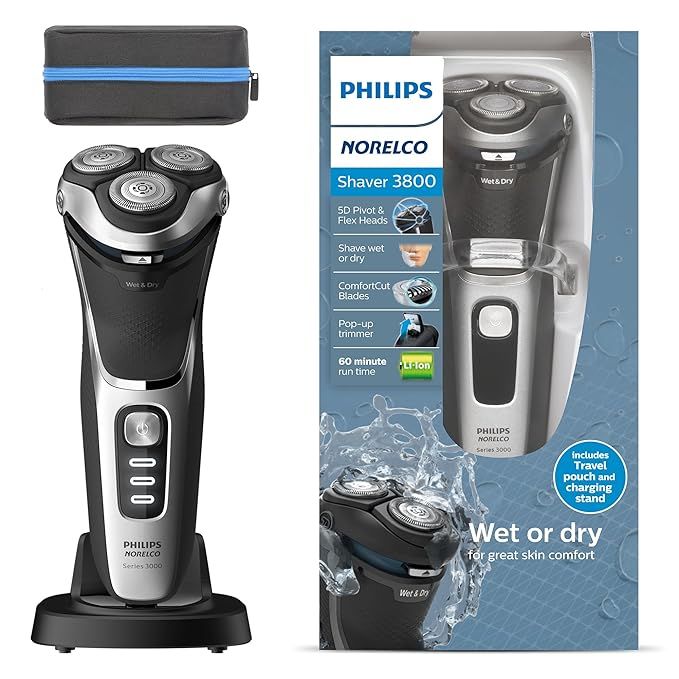 Philips Norelco Shaver 3800, Rechargeable Wet & Dry Shaver with Pop-up Trimmer, Charging Stand an... | Amazon (US)