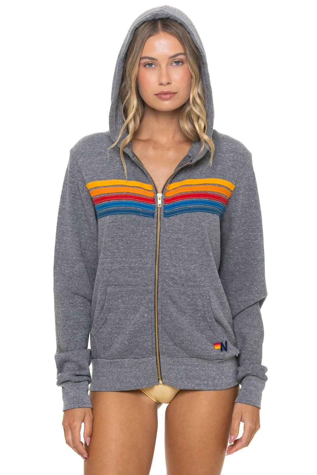 5 Stripe Hoodie Heather Grey - Classic Zip Hoodie | Aviator Nation | Aviator Nation