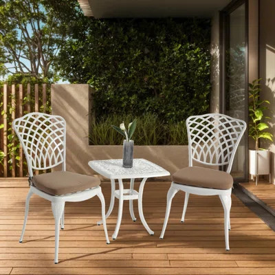Bistro Bar Set 3 Piece Rustproof Cast Aluminum Patio Furniture Bar Sets 2 Chairs And 1 Round Table Outdoor, Garden, Patio, Balcony, With Cushion White | Wayfair North America