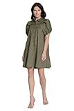 Donna Morgan Women's Collared Button Down Trapeze Dress with Short Puff Sleeves, French Moss, 10 | Amazon (US)
