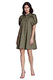 Donna Morgan Women's Collared Button Down Trapeze Dress with Short Puff Sleeves, French Moss, 10 | Amazon (US)