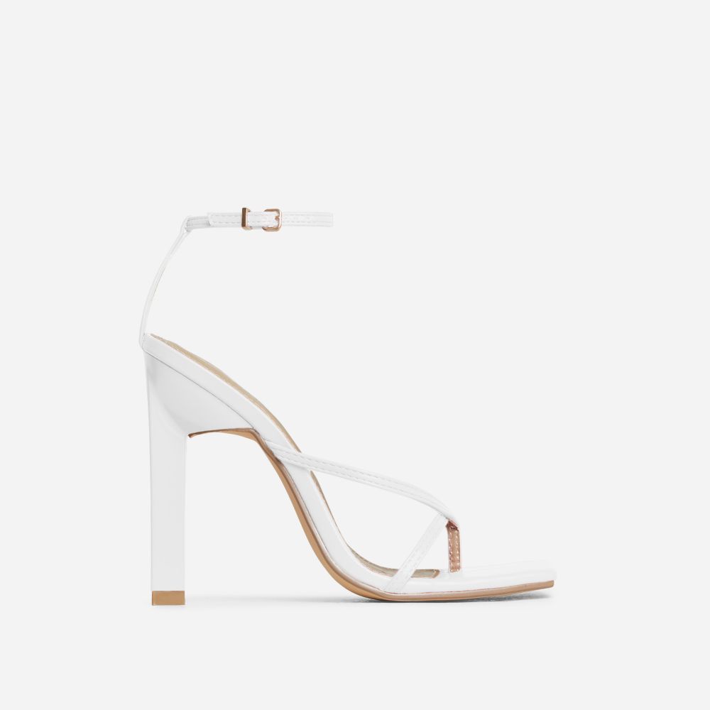 Enlighten Criss Cross Square Toe Sculptured Block Heel In White Faux Leather | EGO Shoes (US & Canada)