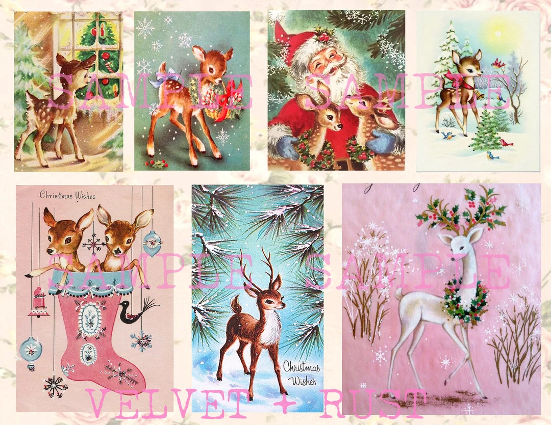 Adorable Printable Vintage Christmas Deer Retro Christmas - Etsy | Etsy (US)