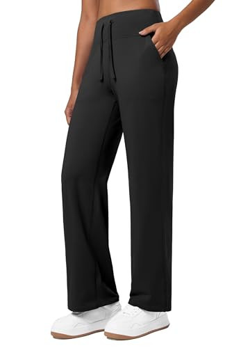 Willit Women's Fleece Lined Pants Wide Leg Thermal Yoga Winter Pants with Pockets High Waist Comyf Casual Lounge Pants 27" Black M | Amazon (US)