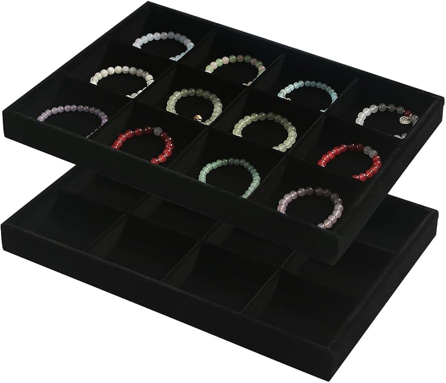 Coward 2PC Black Velvet Stackable 12 Grids Jewelry Organizer Tray Bracelet Display Stand for Sell... | Amazon (US)