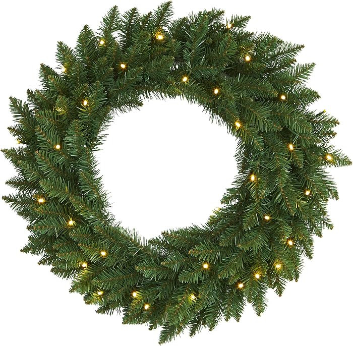Nearly Natural 24in. Green Pine Artificial Christmas Wreath with 35 Clear LED Lights | Amazon (US)