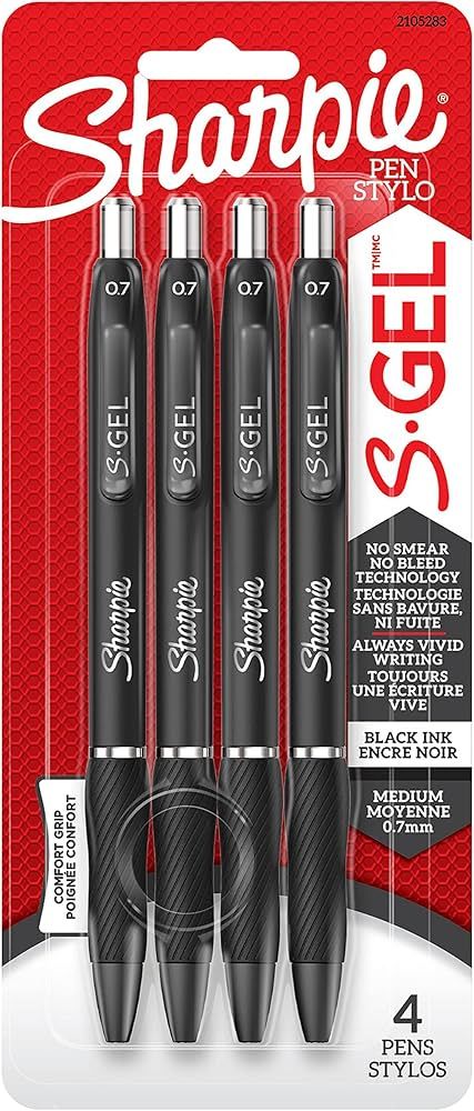 Sharpie S-Gel, Gel Pens, Medium Point (0.7mm), Black Gel Ink Pens, 4 Count | Amazon (CA)