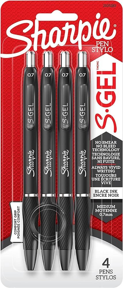 SHARPIE S-Gel, Gel Pens, Medium Point (0.7mm), Black Ink Gel Pen, 4 Count | Amazon (US)