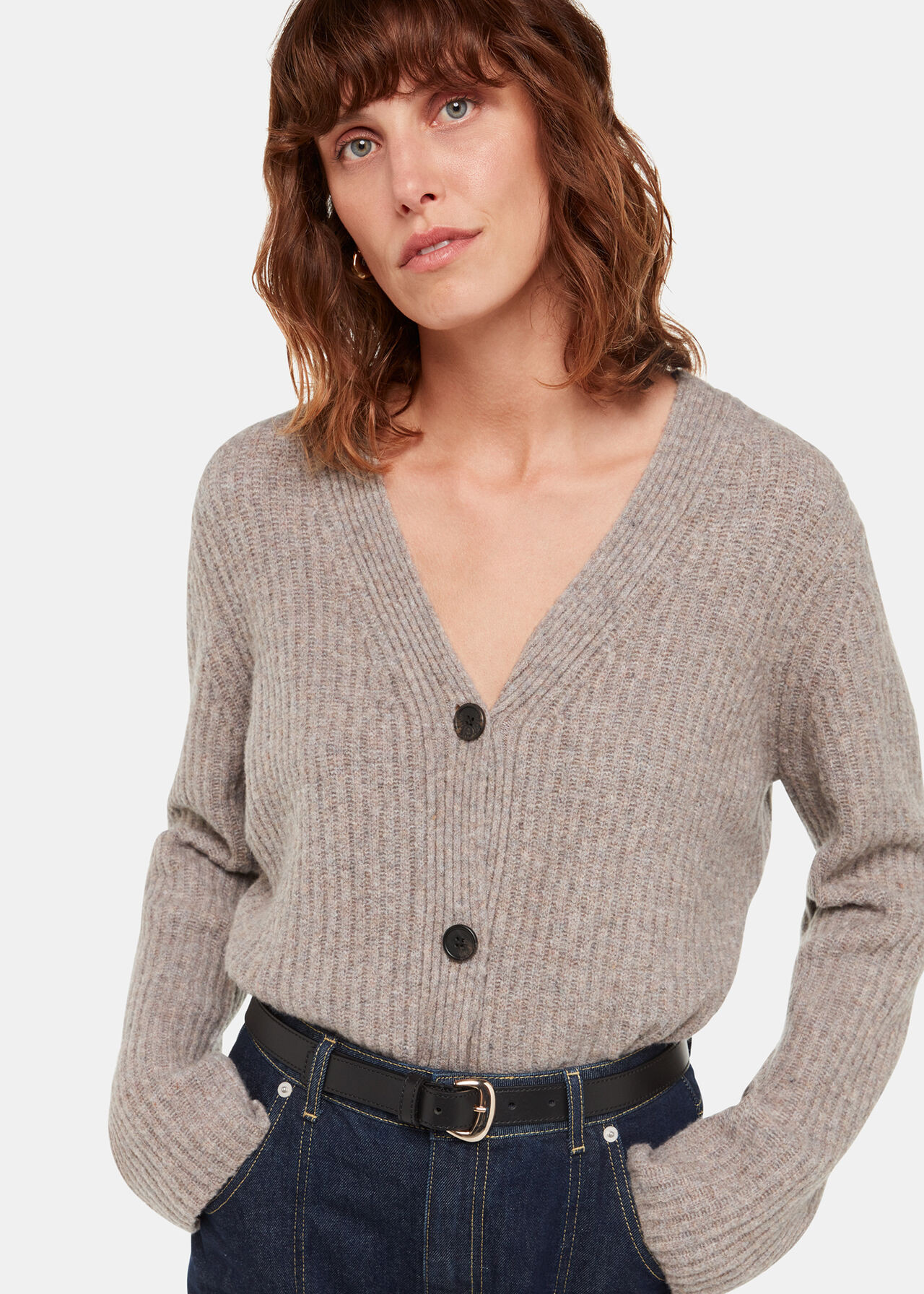 Wool Mix Rib Cardigan | Whistles