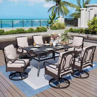 PHI VILLA 7-Piece Metal Outdoor Dining Set with Beige Cushions and Swivel Chairs THD7-S7-458_I1 -... | The Home Depot