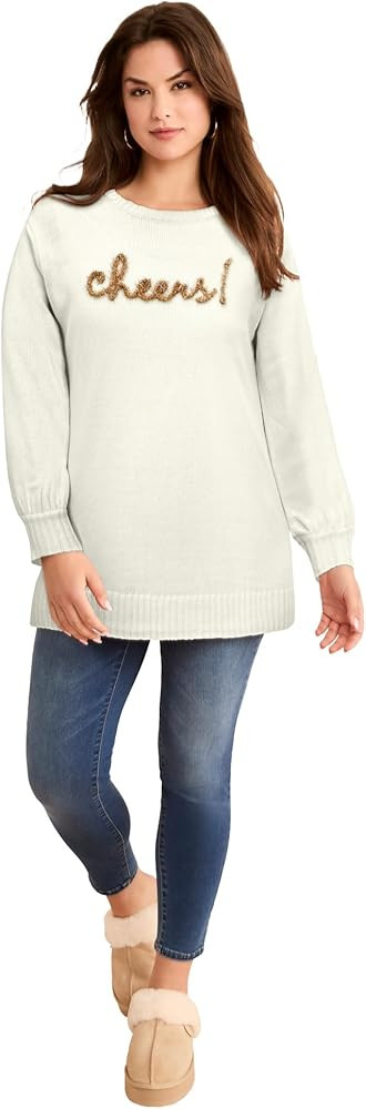 Roaman's Women's Plus Size Embroidery Sweater | Amazon (US)