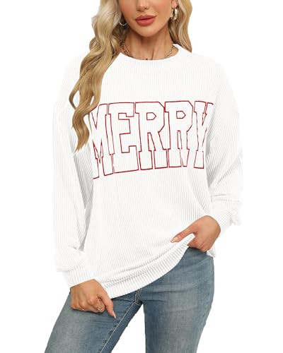 Women Merry Shirt Christmas Long Sleeve Shirt Merry Letter Print Pullover Holiday Sweatshirt Xmas... | Amazon (US)