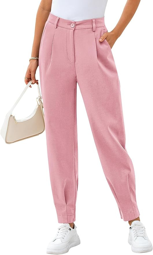 CFLONGE Women's Summer High Waisted Pants for Women 2024 Casual Ankle Length Pant for Work Office... | Amazon (US)