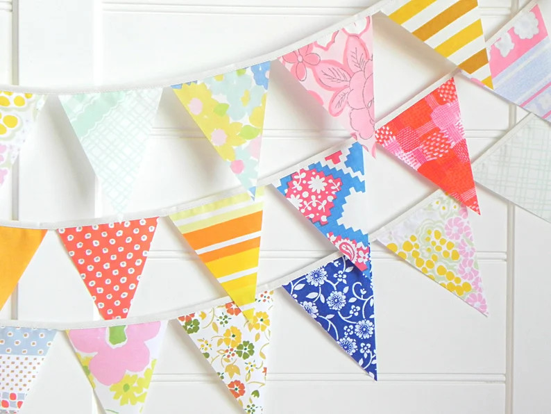 Vintage Fabric Bunting Banner, Floral Nursery Wall Decor, Garland Baby Shower Decorations Girl, C... | Etsy (US)