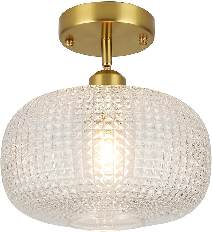 WILON Semi Flush Mount Ceiling Light Fixture, Brushed Brass Gold Light Fixture with Globe Glass S... | Amazon (US)