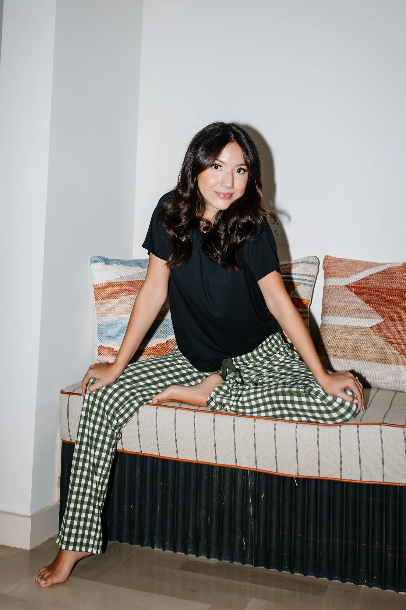 Bamboo Women's Lounge Pants in Gingham Fir | Kyte Living