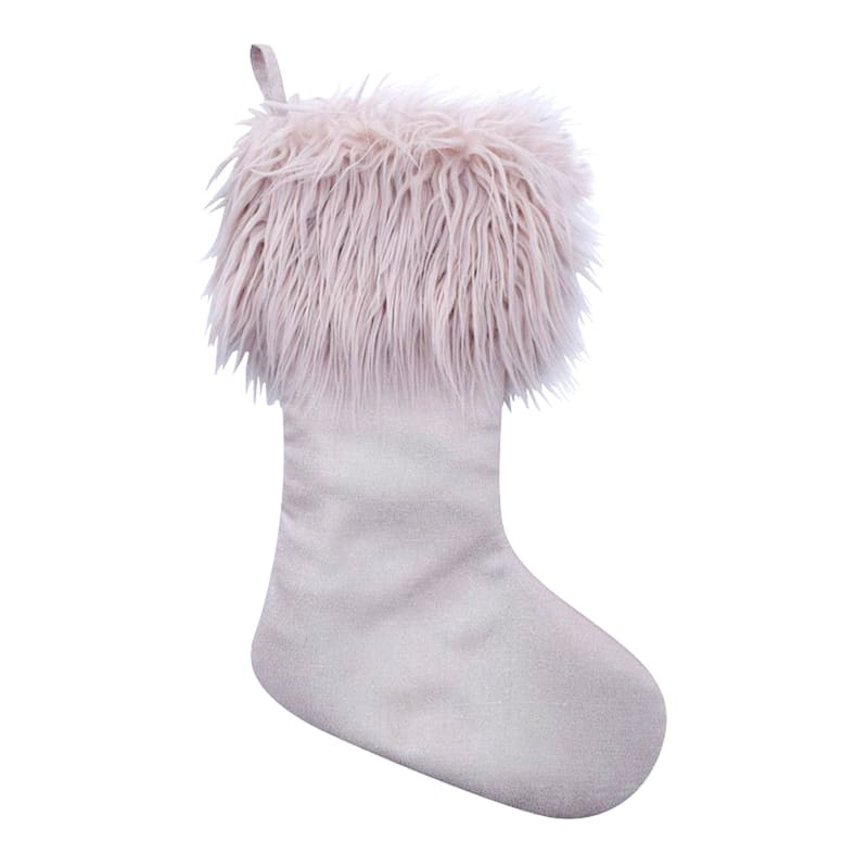 Pink Blush with Faux Fur Cuff Plush Stocking, 19" | At Home