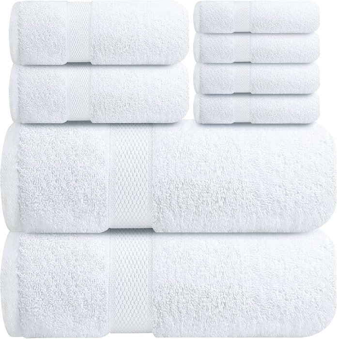 Infinitee Xclusives Luxury 100% Cotton Towel Set \u2013 8 Piece Bathroom Towel Set (2 Bath Towels... | Amazon (US)