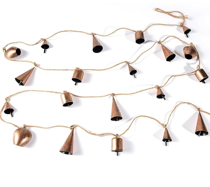 10 FT Christmas Bells Garland, Vintage Cow Bells Garland Gold Metal Bells with Jute Hanging Rope,... | Amazon (US)