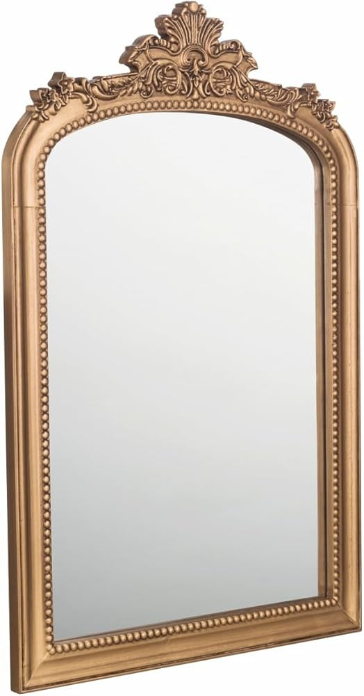 PILIHOME Gold Vintage Arched Wall Mirror, Antique Ornate Carved Mantel Mirror for Fireplace, Fren... | Amazon (US)
