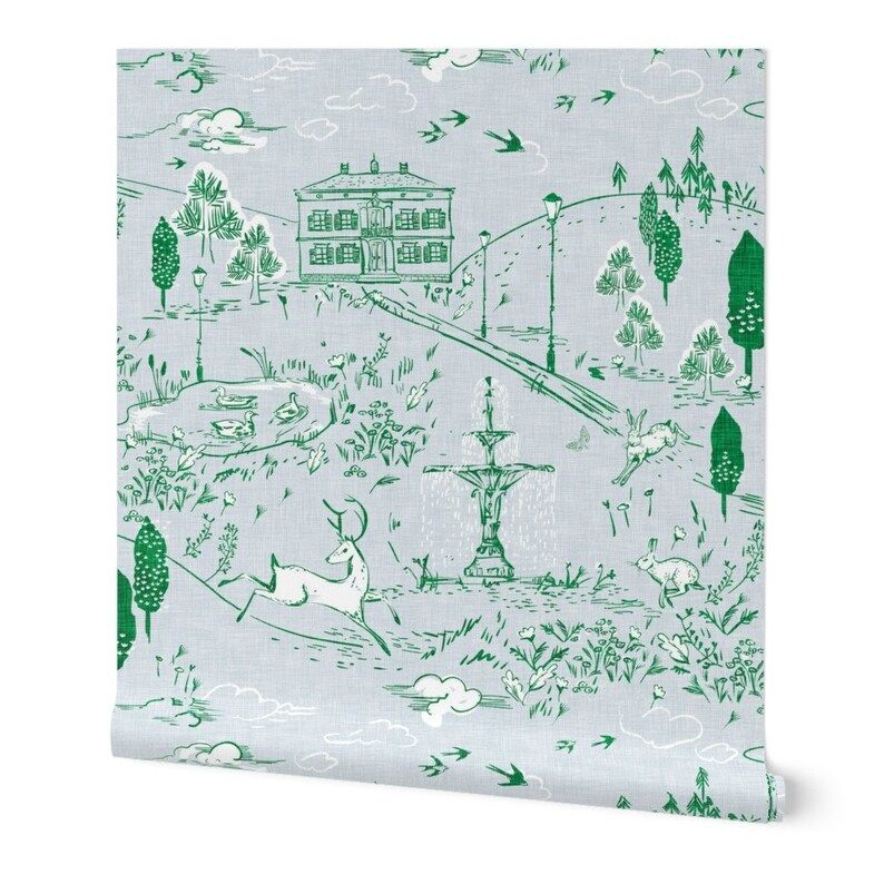 Toile Wallpaper  Le Parc Toile emerald by Nouveau Bohemian | Etsy | Etsy (US)