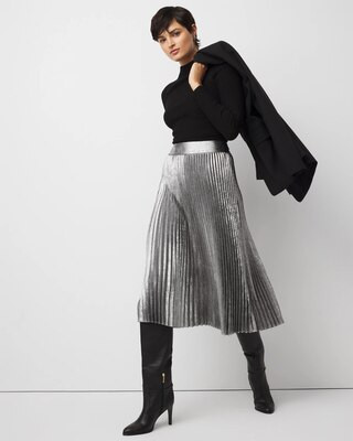 Women's Pleated Chiffon Metallic Midi Skirt size XXS | White House Black Market | White House Black Market