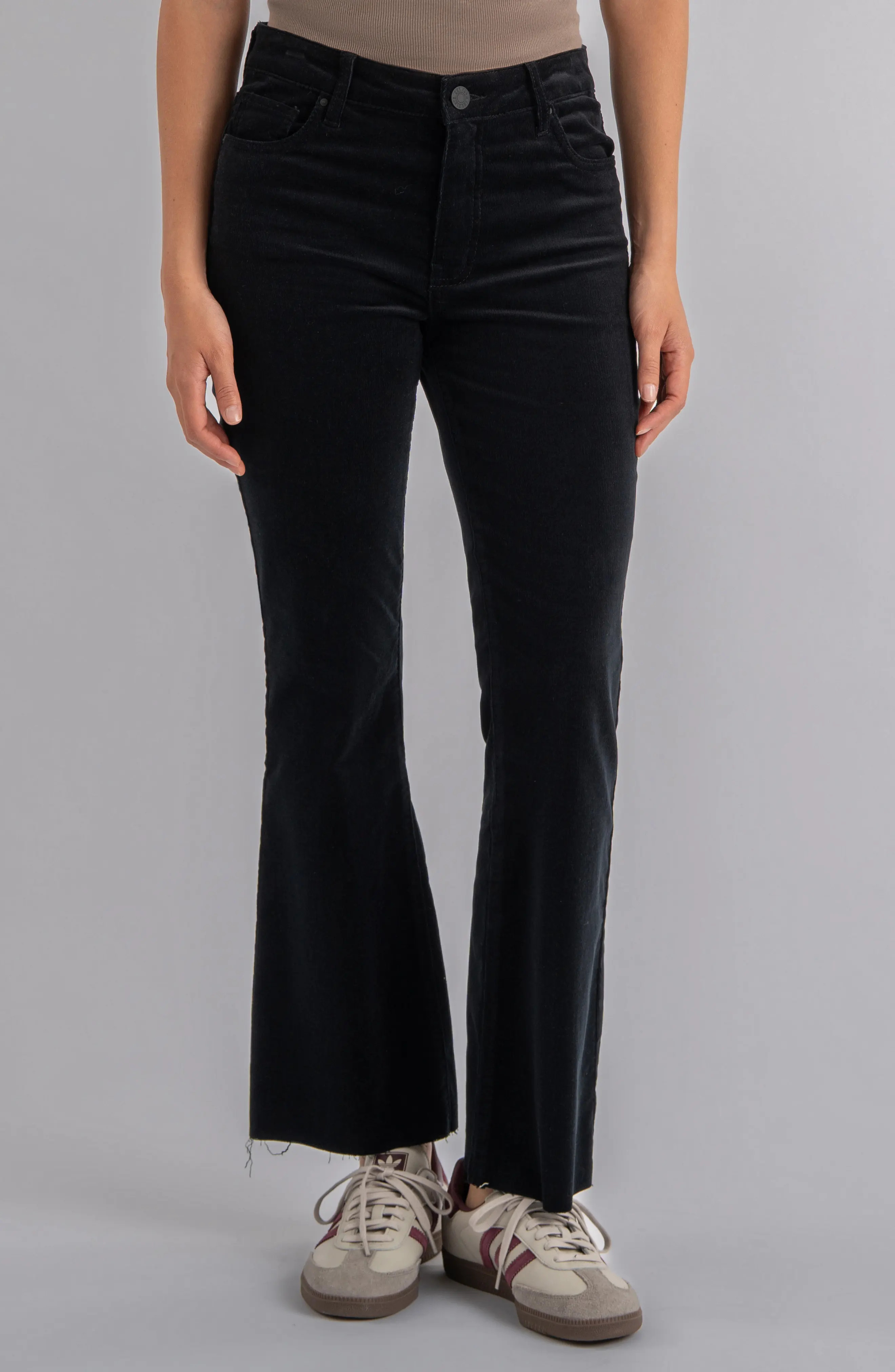 KUT from the Kloth Kelsey Fab Ab High Waist Raw Hem Ankle Kick Flare Corduroy Pants in Olive at Nordstrom Rack, Size 16 | Nordstrom Rack