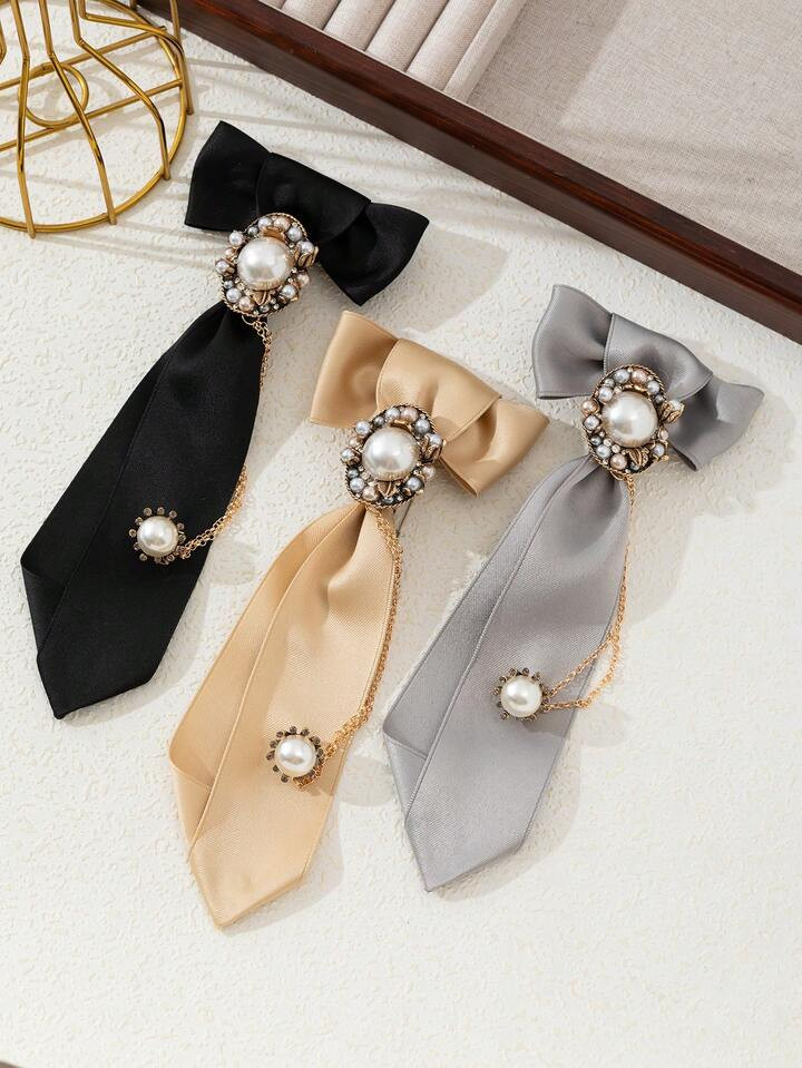 1pc Elegant Design Fabric Necktie, Handmade Alloy Shiny Badge, Classy Women Brooch Pin, Luxury Je... | SHEIN