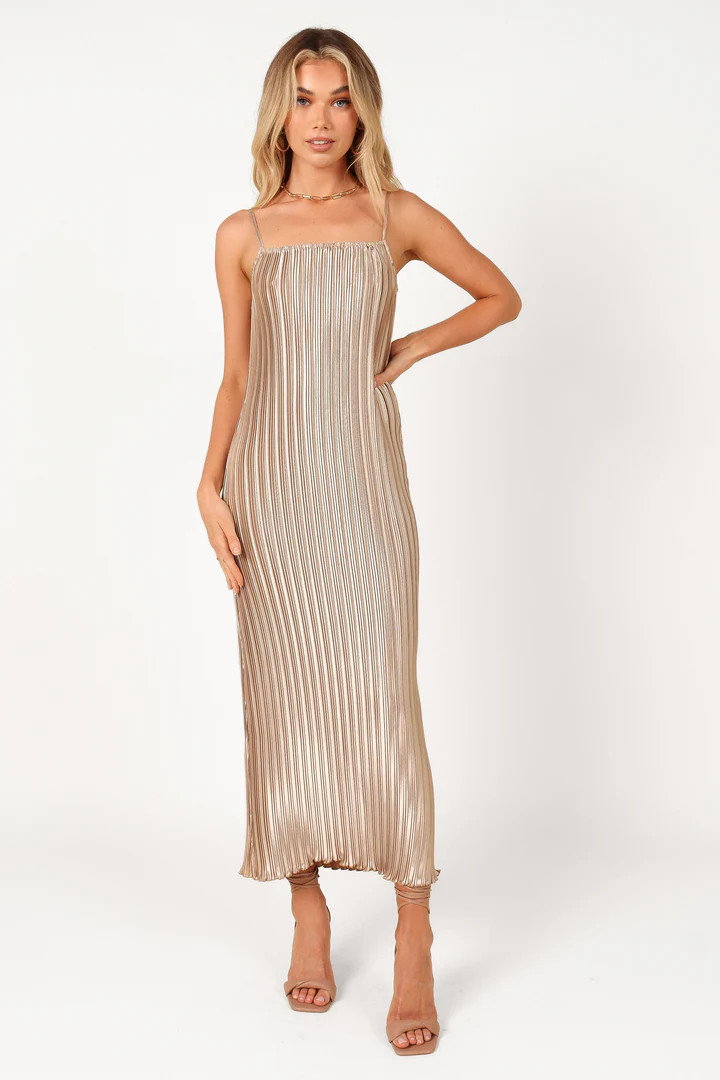 Liza Pleated Maxi Dress - Gold | Petal & Pup (US)