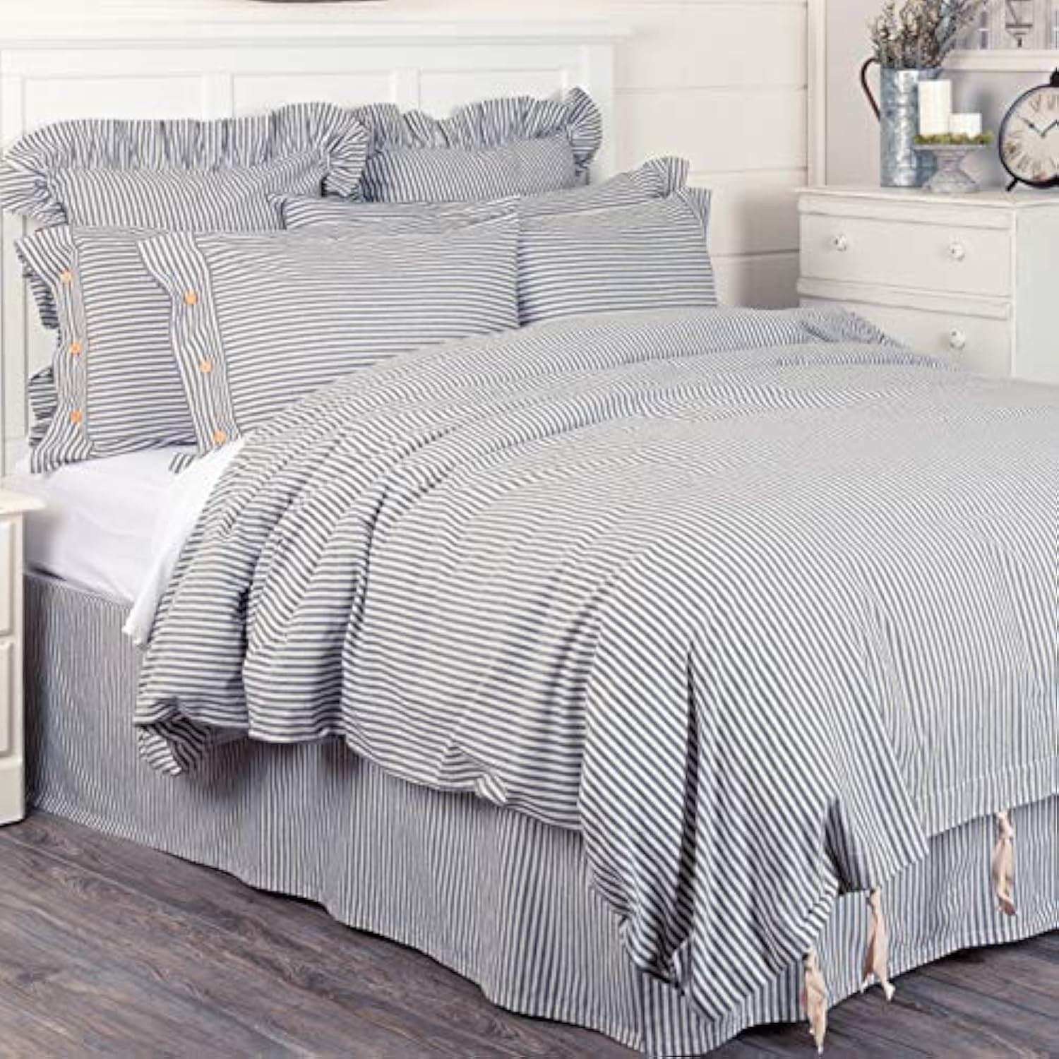 Piper Classics Farmhouse Ticking Stripe Blue King Duvet Cover, 100% Cotton | Amazon (US)