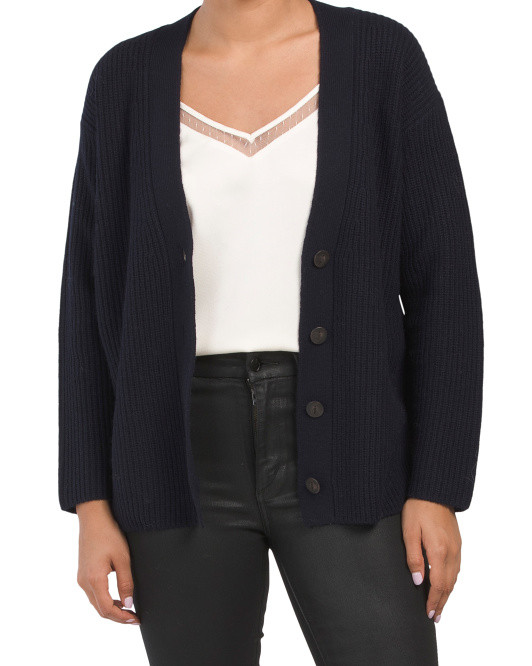 Wool Blend Shaker Ribbed V-neck Cardigan | TJ Maxx