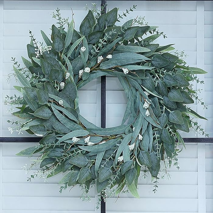 26" Eucalyptus Wreath for Front Door - Large Artificial Greenery Outdoor Wreath for Porch, Window... | Amazon (US)