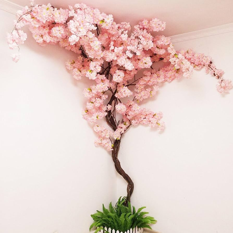 Artificial Cherry Blossom Trees - Fake Flower Background Walls with Simulated Peach Branch and Ra... | Amazon (US)