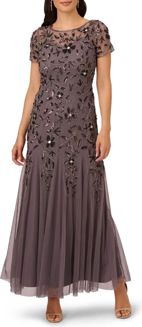 Floral Embroidered Beaded Trumpet Gown | Nordstrom