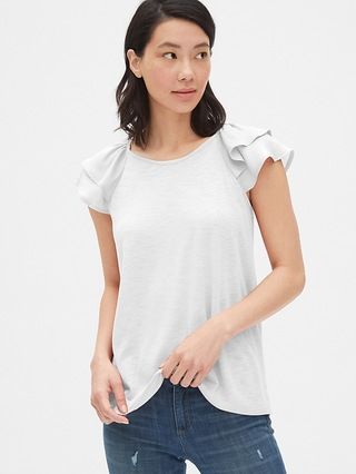 Mix-Fabric Ruffle Sleeve T-Shirt | Gap US