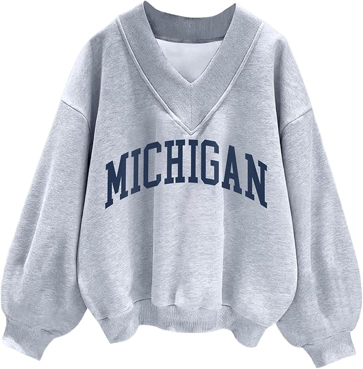 Hilinker Womens V Neck Oversized Sweatshirts Casual Drop Shoulder Long Sleeve Pullover Tops | Amazon (US)