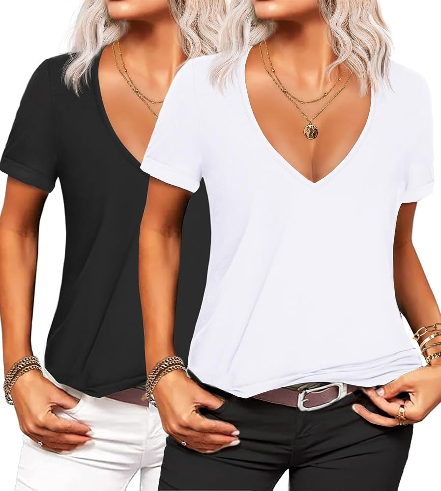 Beyove Women's Deep V T-Shirt Summer Short Sleeve Loose Casual Top(S-3XL) | Amazon (US)
