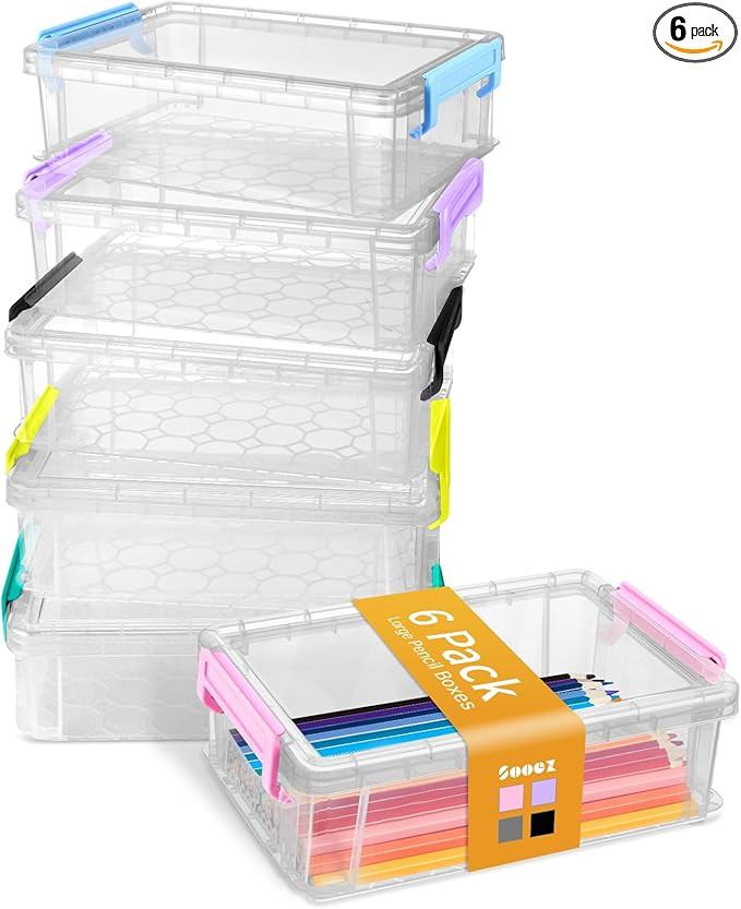 Sooez 6 Pack Extra Large Pencil Box, Plastic Hard Pencil Case Crayon Box Bulk, Clear Marker Organ... | Amazon (US)